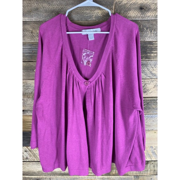 Chelsea Studio Women's Plus Sz 4X Pink Long Sleeve One Button Sweater - Picture 1 of 9